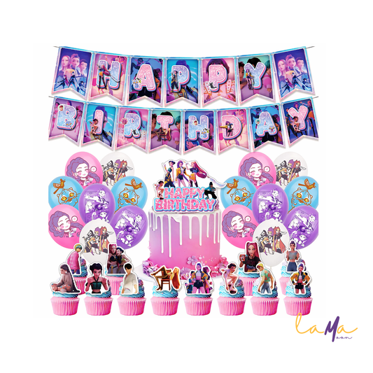 K-Pop Demon Hunters Birthday Party Decoration Set: Pink & Purple Theme