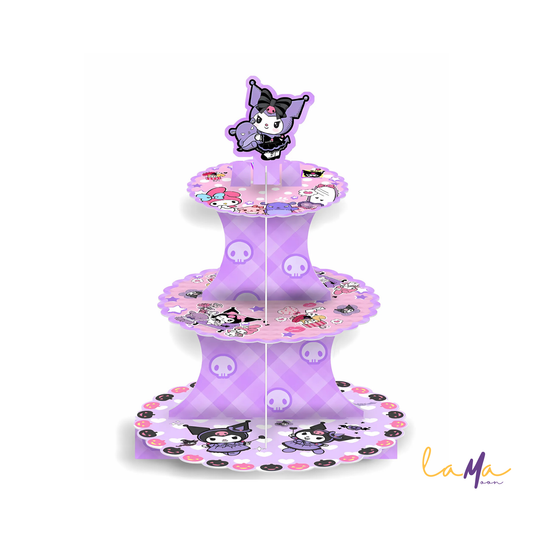 Kuromi Cupcake Stand 3-Tier | Kawaii Birthday Party Decor | Gothic Lolita Purple Dessert Holder | Kids Party Decoration Tower