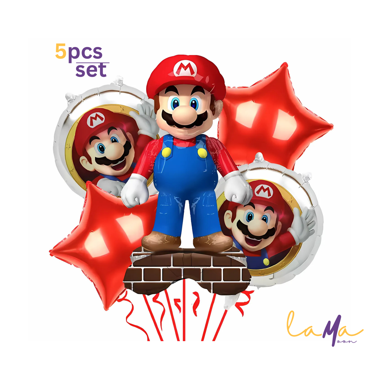 Mario Themed Balloon Set - 5 Pieces | Uninflated