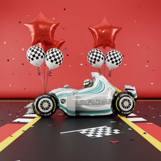Grand Prix Speed Sport Car Foil Balloon – 43×20 inches Mylar Race Car Party Decoration with Inflation Straw