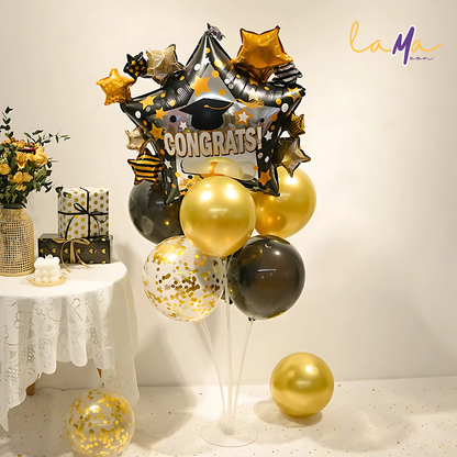 Black and Gold Graduation Balloon Set: Congrats Star, Confetti Balloons (Non-Inflated)