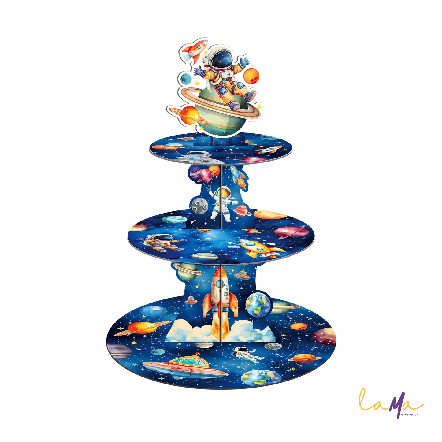 To the Moon! 3-Tier Astronaut Cupcake Stand for Space Birthday Parties