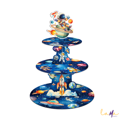 To the Moon! 3-Tier Astronaut Cupcake Stand for Space Birthday Parties