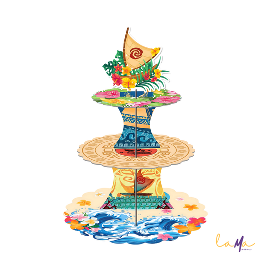 Wayfinder Adventure! 3-Tier Moana & Hawaii Theme Cupcake Stand for Tropical Parties