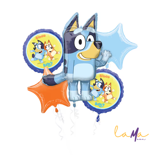 Bluey Birthday Balloon Set – 5 Anagram Foil Balloons for Kids Party Decorations – Uninflated