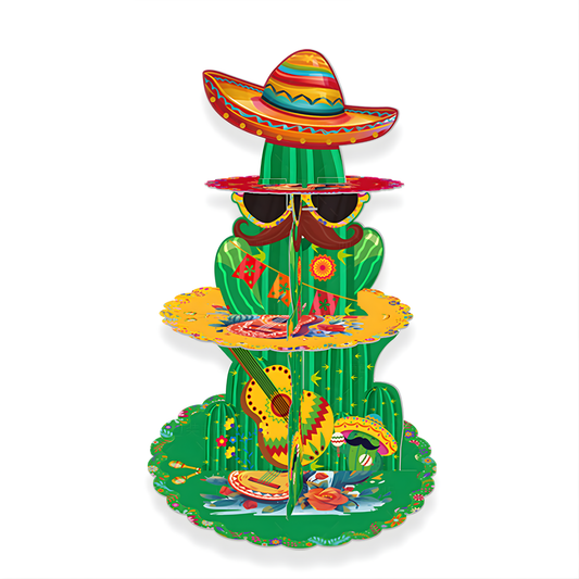 3 Tier Cactus Cupcake Stand – Mexican Fiesta Party Decorations Dessert Display for Cupcakes, Taco Party, Cinco de Mayo Birthday Decor