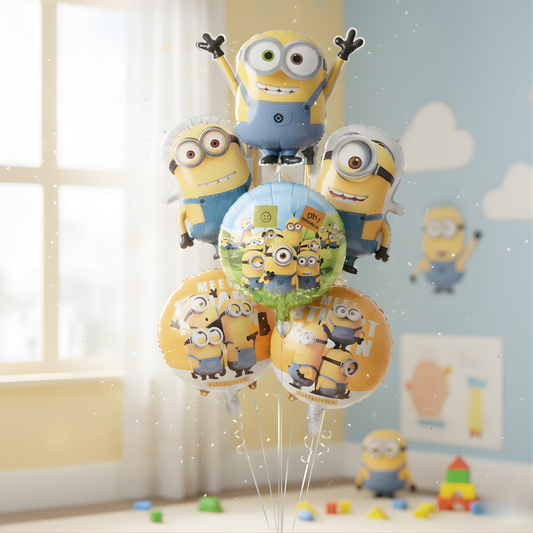 Character-Inspired Yellow Balloon Set – 6-Piece Cartoon-Style Party Decorations for Kids Birthdays