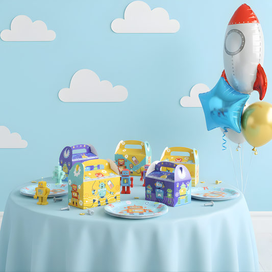 Robot Party Goodie Boxes - Adorable Kids Birthday Favor Boxes with Space Theme
