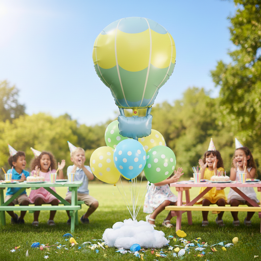 Pastel Hot Air Balloon Party Decor Set – 24" Large Foil Balloon with Inflation Straw