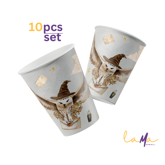 Snowy Owl Wizard Party Cups: Magical Birthday Decor, Set of 10