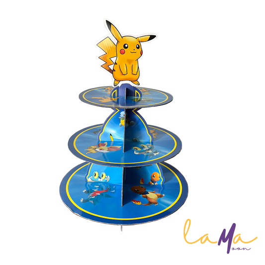Pikachu Pokemon Themed 3-Tier Cupcake Stand – 15-Inch Tall Party Display for Kids' Birthdays