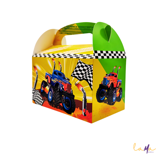 Monster Truck Party Favor Boxes - Yellow Green Colors Birthday Kids Party Goodie Bag