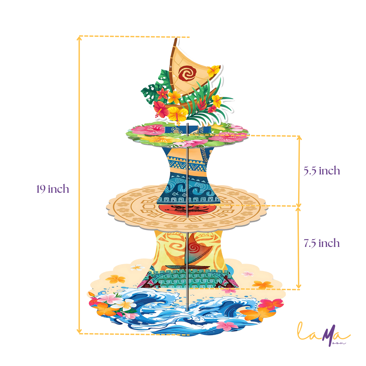 Wayfinder Adventure! 3-Tier Moana & Hawaii Theme Cupcake Stand for Tropical Parties