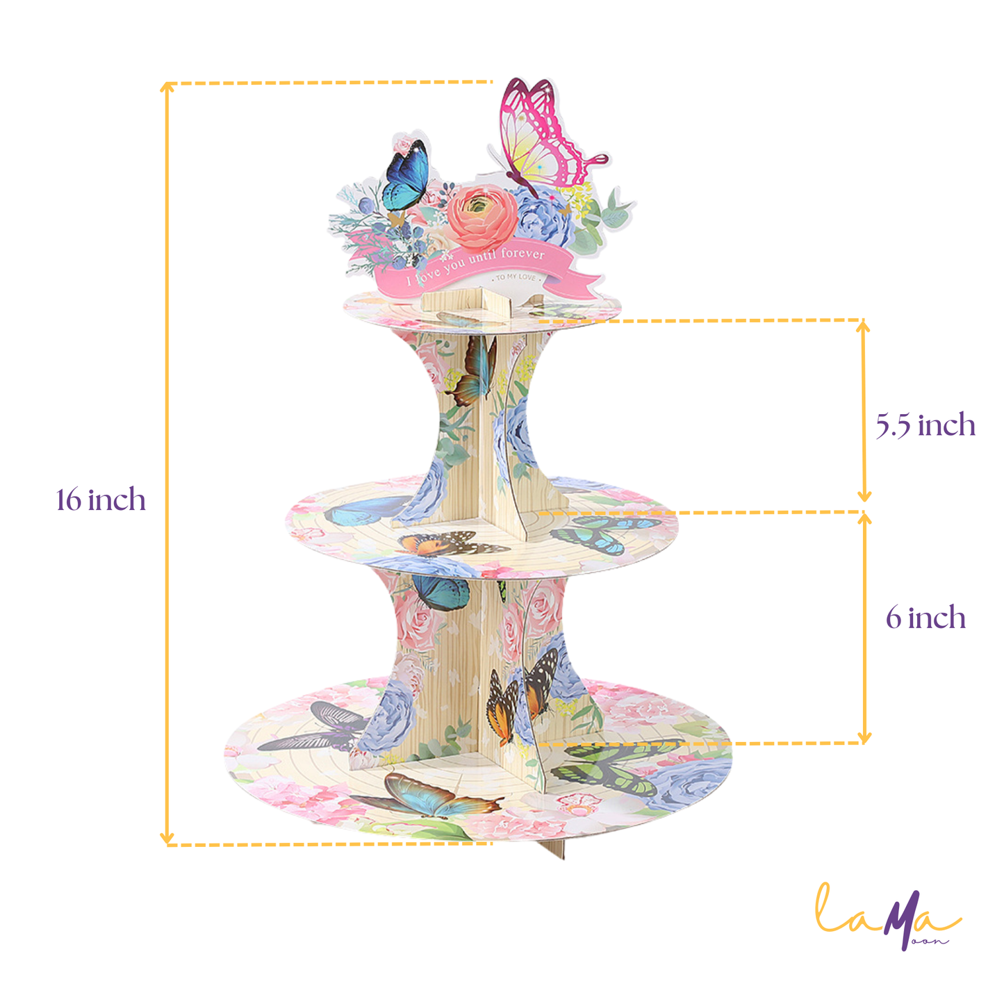 Butterfly & Floral 3-Tier Cupcake Stand "I Love You Until Forever"
