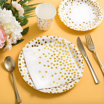 White & Gold Party Supplies 92PCS Set | Elegant Disposable Party Decor by LamaMoon