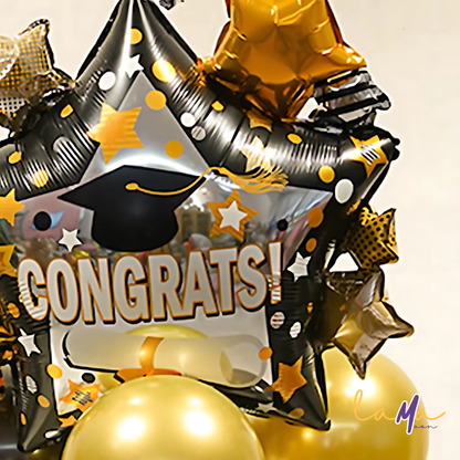 Black and Gold Graduation Balloon Set: Congrats Star, Confetti Balloons (Non-Inflated)