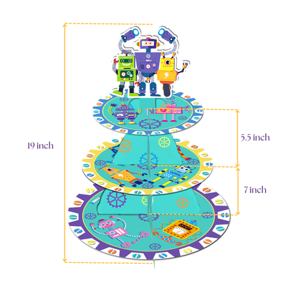 Robot Party 3-Tier Cupcake Stand – Futuristic Sci-Fi Birthday Dessert Tower & Centerpiece