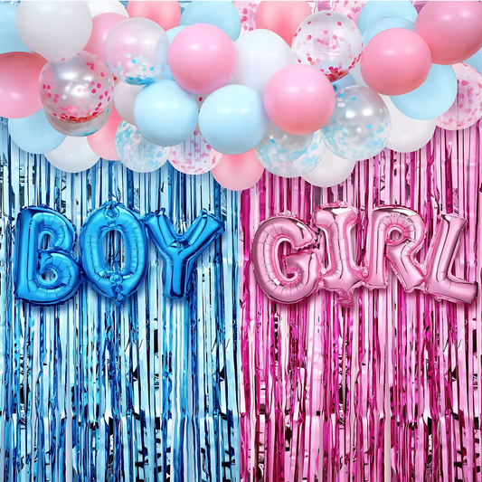 Gender Reveal Balloon Set - Pink "GIRL" & Blue "BOY" Foil Balloons - Baby Shower Party Decor
