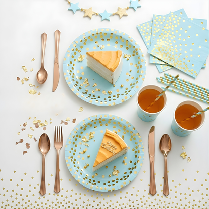 Blue & Gold Party Supplies Set 92PCS for 10 Guests | Elegant Disposable Decor by LamaMoon