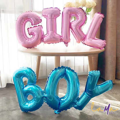 Gender Reveal Balloon Set - Pink "GIRL" & Blue "BOY" Foil Balloons - Baby Shower Party Decor
