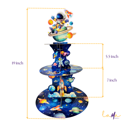 To the Moon! 3-Tier Astronaut Cupcake Stand for Space Birthday Parties