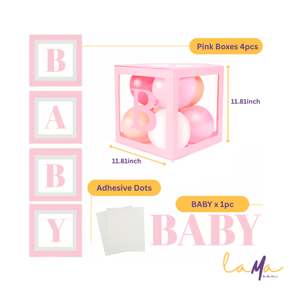 Pink Baby Balloon Boxes - Baby Shower Decorations - 4PCS