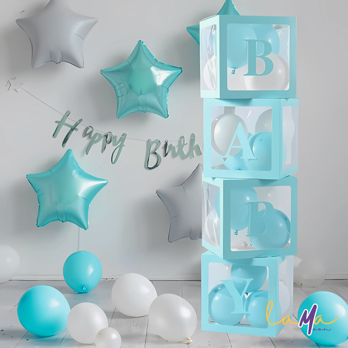 Pastel Blue Baby Balloon Boxes: Shower Decorations, Gender Reveal, Birthday