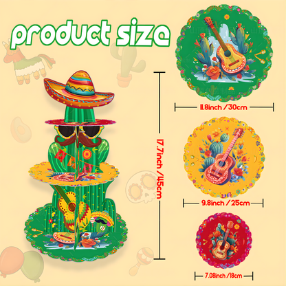 3 Tier Cactus Cupcake Stand – Mexican Fiesta Party Decorations Dessert Display for Cupcakes, Taco Party, Cinco de Mayo Birthday Decor