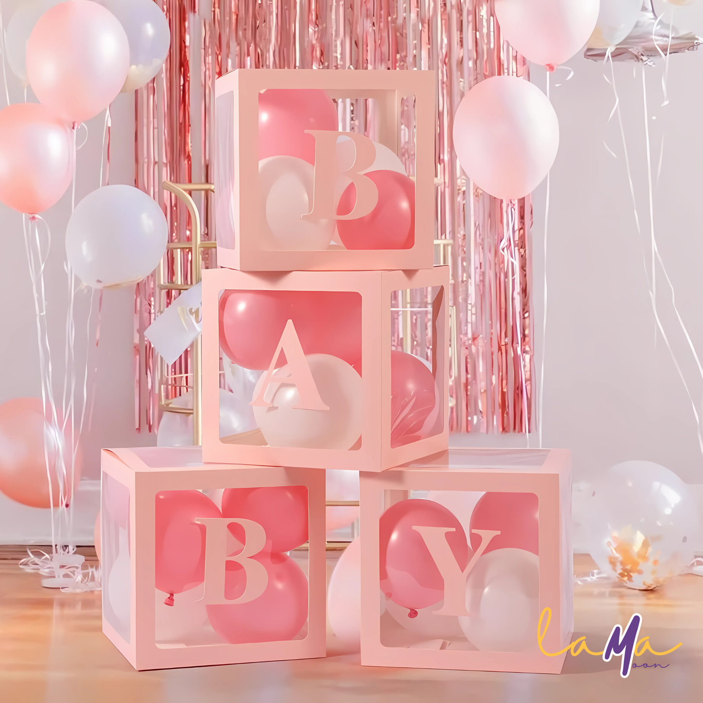 Pink Baby Balloon Boxes - Baby Shower Decorations - 4PCS