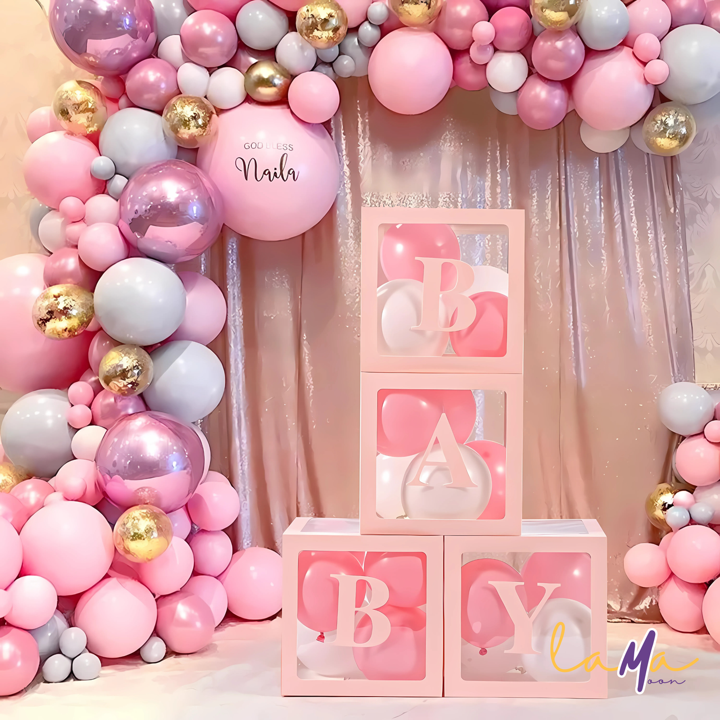 Pink Baby Balloon Boxes - Baby Shower Decorations - 4PCS