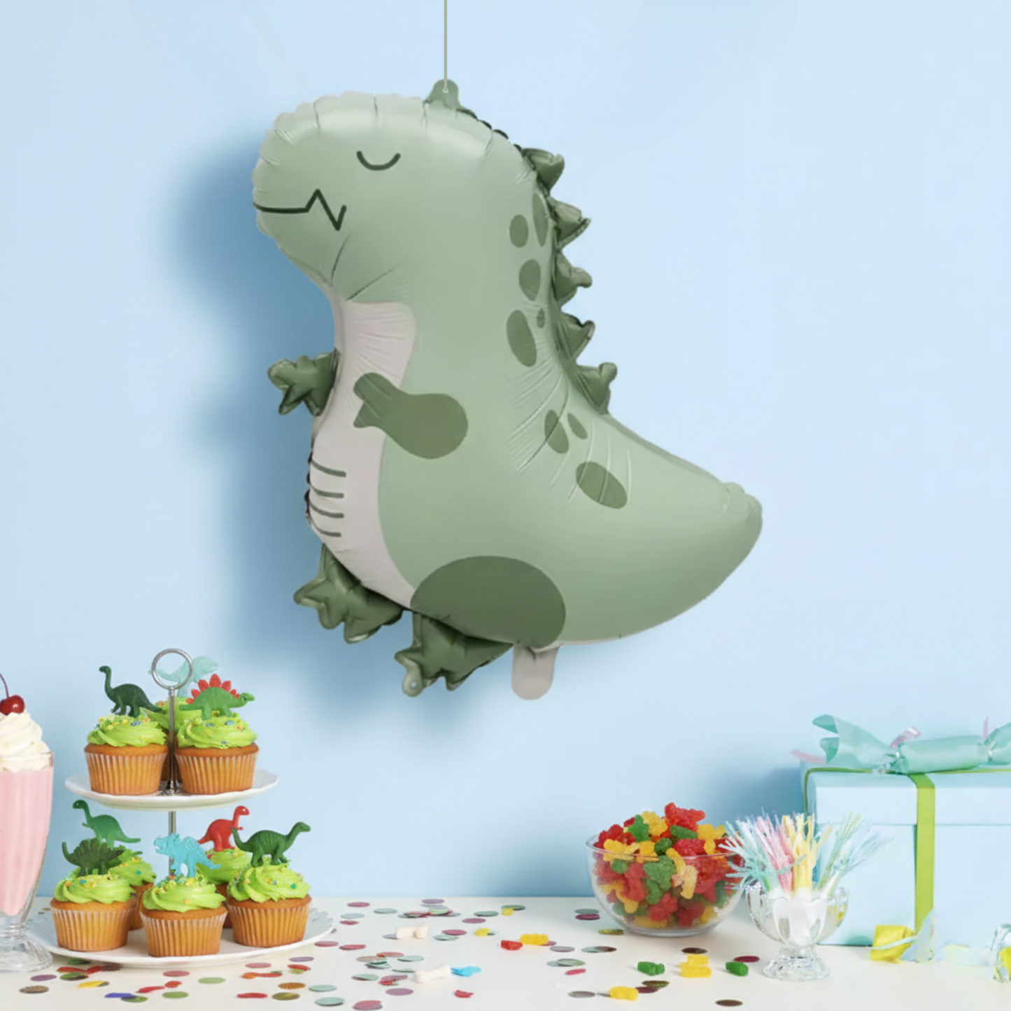 22" Matte T-Rex Dinosaur Foil Balloon – Sage Green Party Decoration