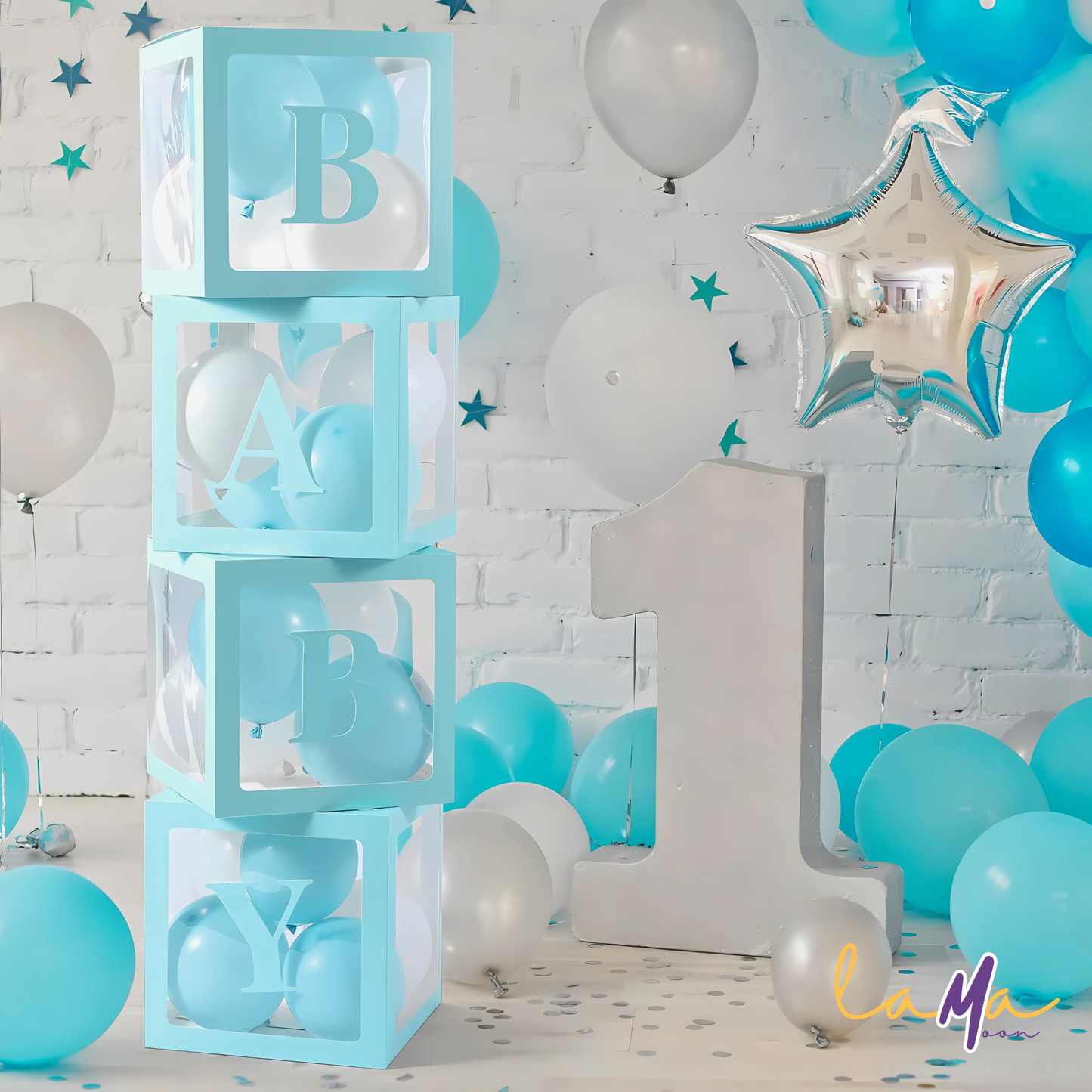 Pastel Blue Baby Balloon Boxes: Shower Decorations, Gender Reveal, Birthday