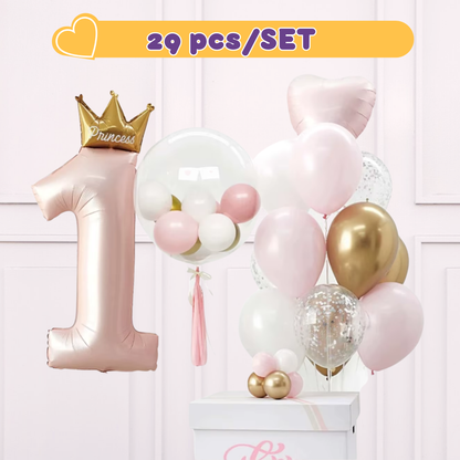 Princess 1st Birthday Balloon Set: Pink, Gold & White Party Decorations