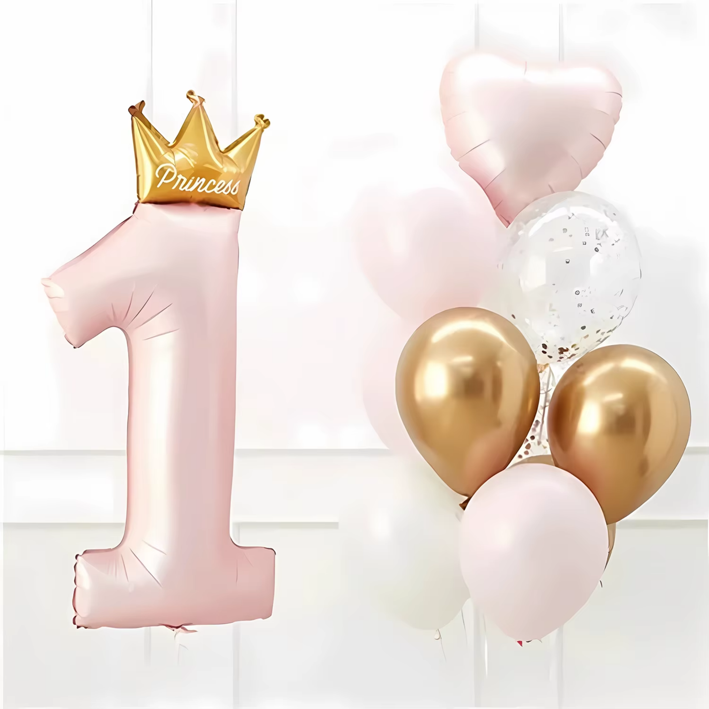 Princess 1st Birthday Balloon Set: Pink, Gold & White Party Decorations