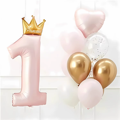 Princess 1st Birthday Balloon Set: Pink, Gold & White Party Decorations