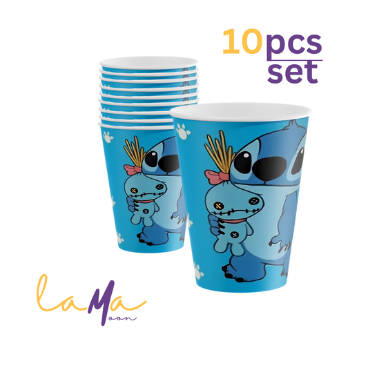 Stitch Party Cups: Kids Birthday, Disposable Paper Cups (Set of 10)