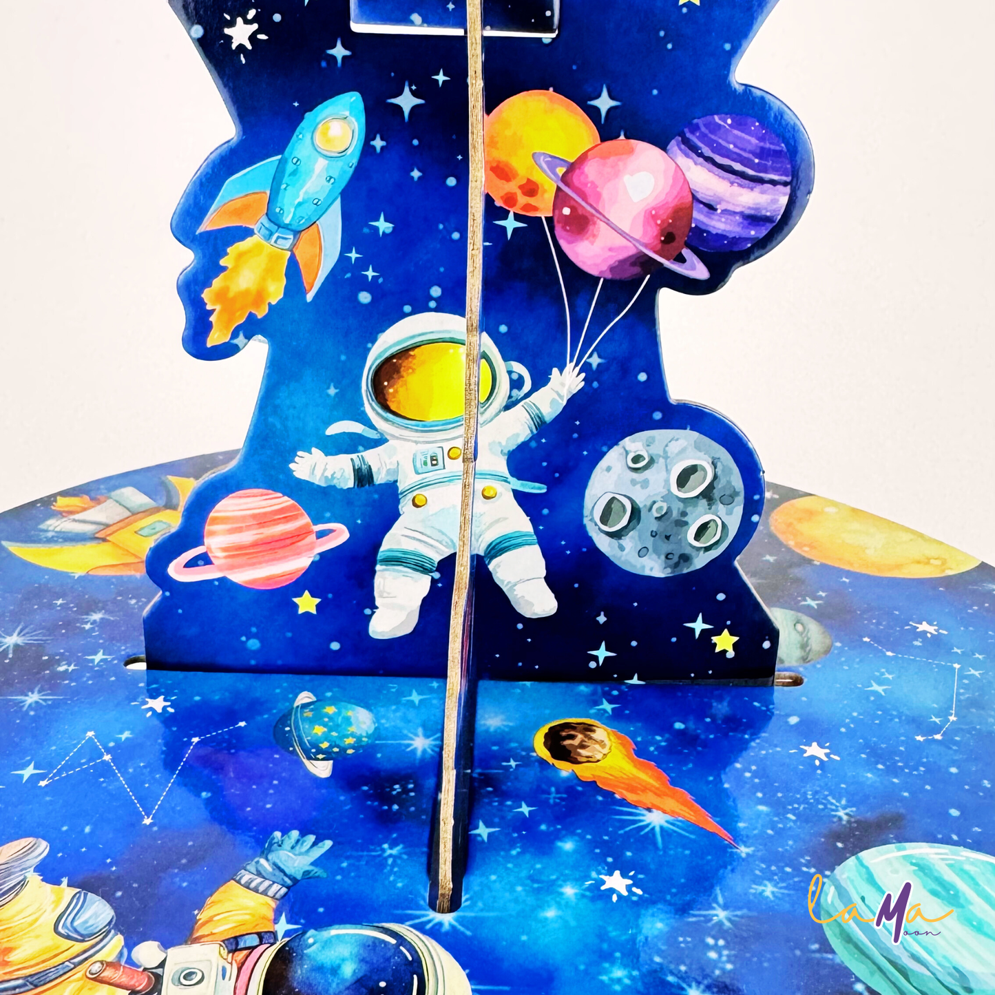 To the Moon! 3-Tier Astronaut Cupcake Stand for Space Birthday Parties