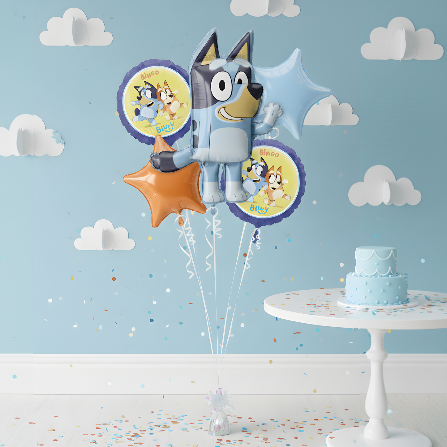 Bluey Birthday Balloon Set – 5 Anagram Foil Balloons for Kids Party Decorations – Uninflated