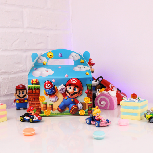 Front view of Mario Party Favor Box for kids birthday parties | LamaMoon design