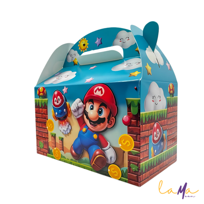 Side view of Mario-themed goodie box | Perfect for kids party favors