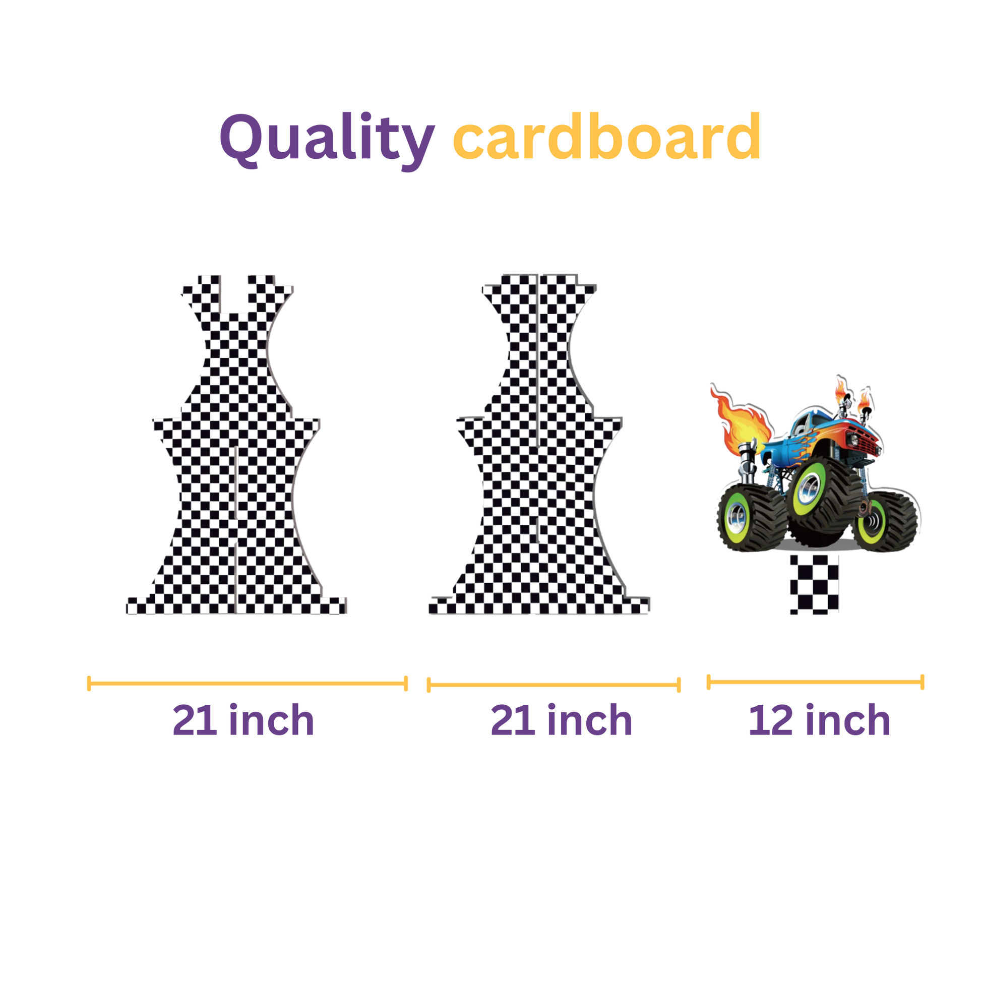 Comparison of checkered patterns on cardboard with a toy monster truck illustration.