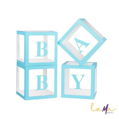 Set of light blue baby blocks with 'BABY' letters on a white background