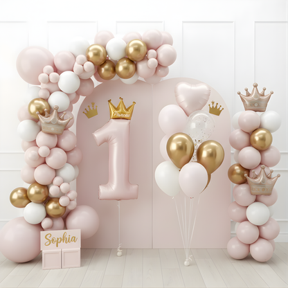 Princess 1st Birthday Balloon Set: Pink, Gold & White Party Decorations
