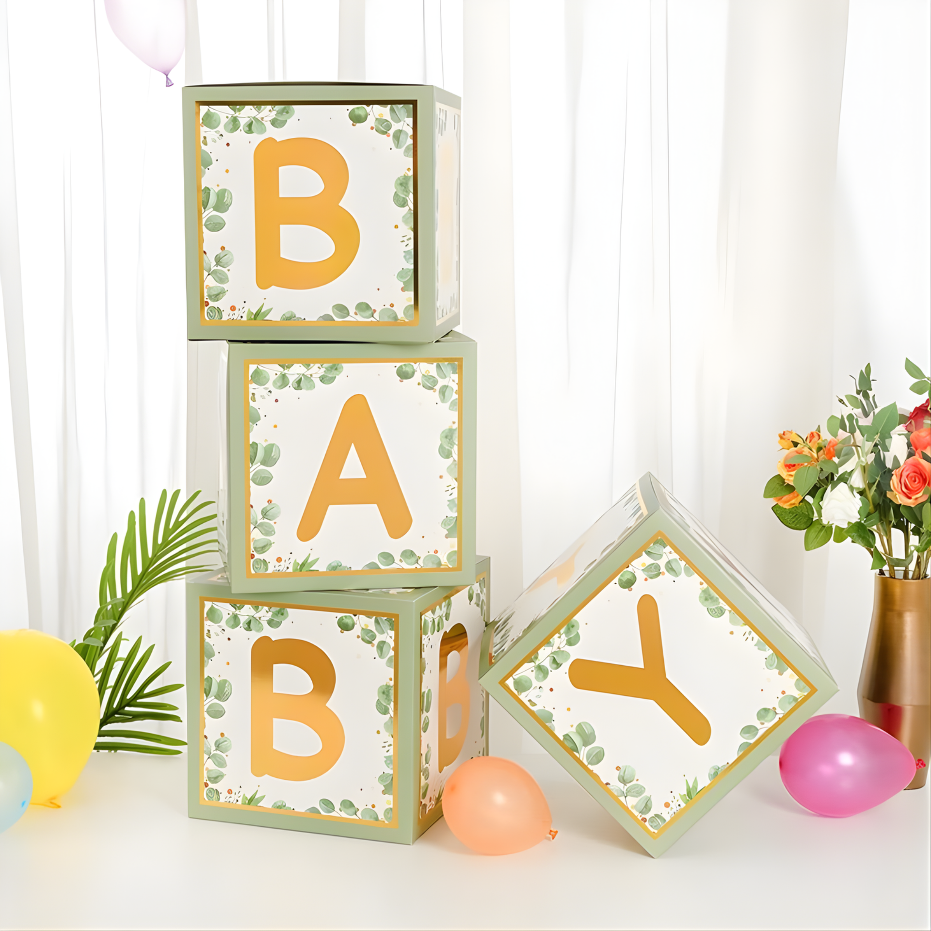 Sage green eucalyptus BABY blocks 30x30x30cm stacked for baby shower decoration