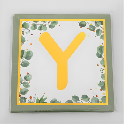 Giant 30 cm BABY balloon boxes with sage green leaves and gold letters