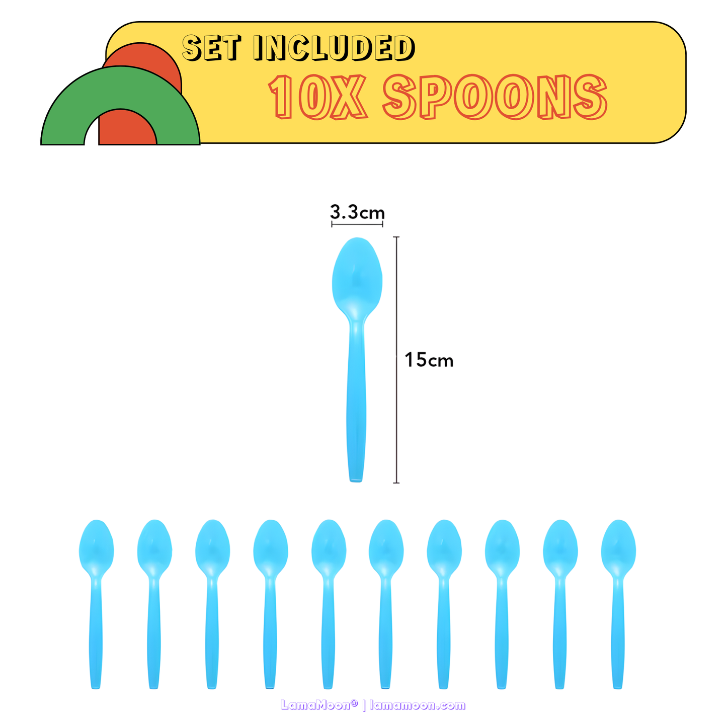 10-piece set of sturdy blue disposable plastic spoons for building block parties.