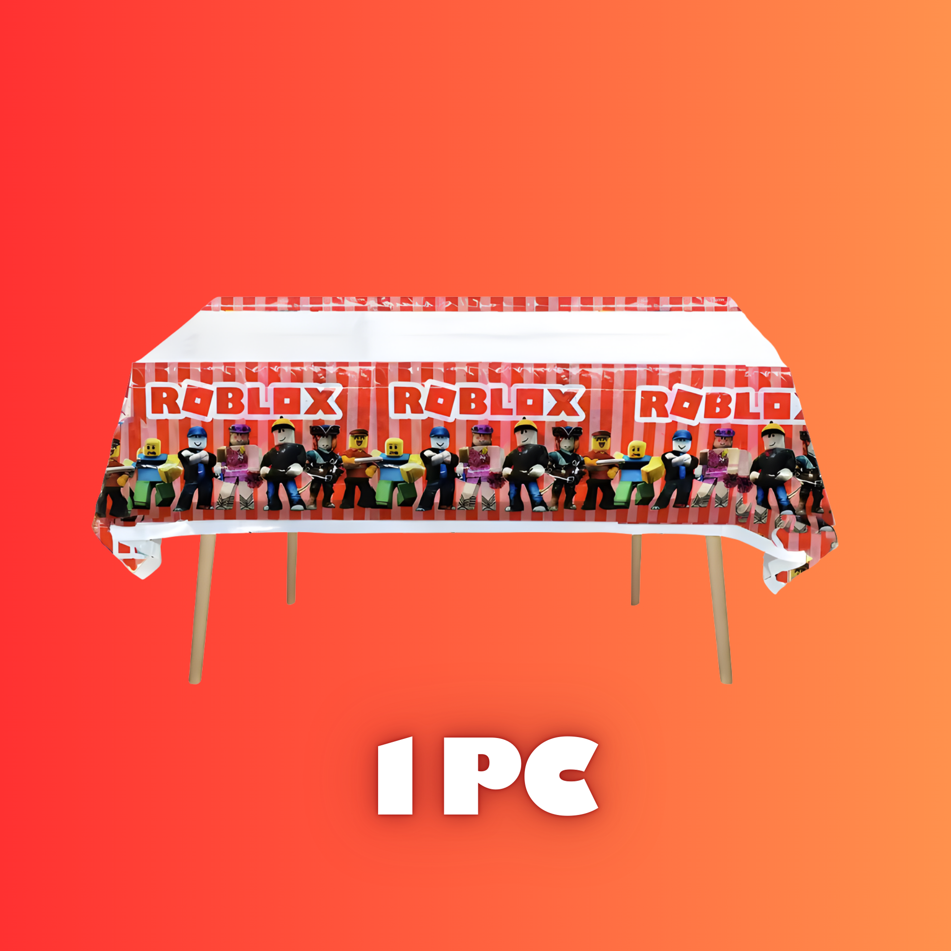One rectangular Roblox themed party tablecloth for a birthday celebration.